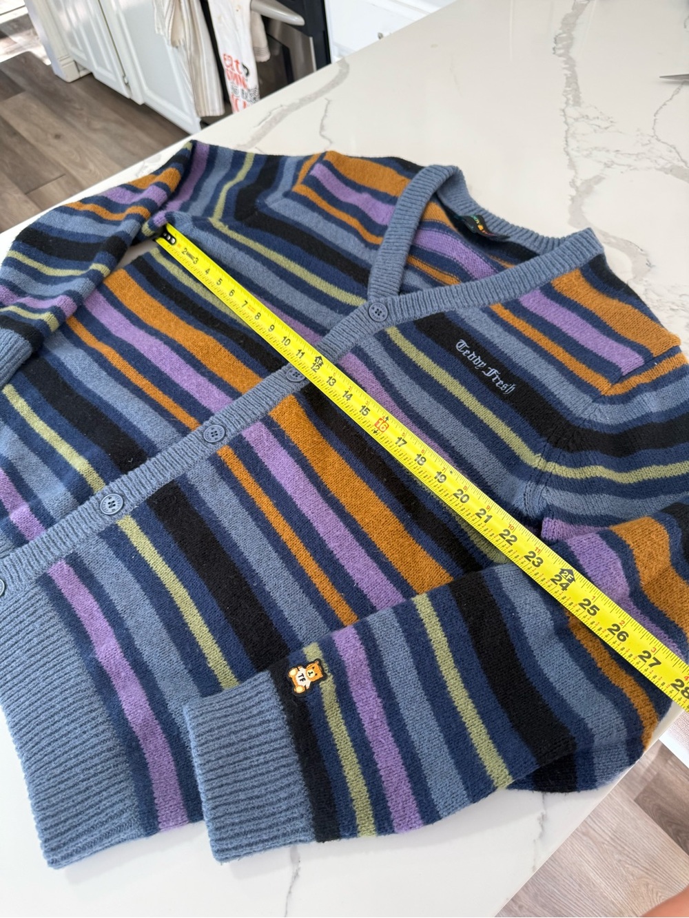 Teddy Fresh Striped Cardigan Blue & Purple Size Large - Picture 10 of 10